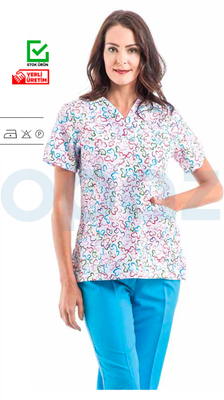 14018 Grey's Model Scrubs Hemşire Doktor Forma Üst Kısa Kol 2901 - 1