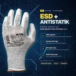 Coverguard 1EST900 ESD Antistatik Eldiven – Karbon Lifli, PU Kaplı (Eurolite EST90) - Coverguard