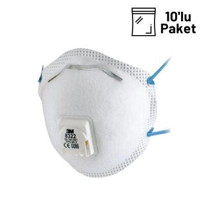 3M 8322 FFP2 Ventilli Konik Toz Maskesi - 10lu Paket - 1