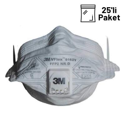 3M 9162V Vflex FFP2 Ventilli Toz ve Sis Maskesi 25li Paket - 1