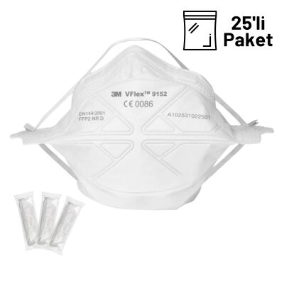 3M Vflex 9152 FFP2 Toz ve Sis Maskesi 25li Paket - 1