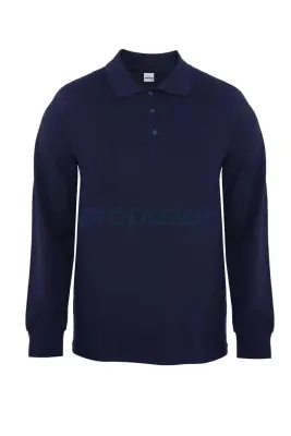 Myform 8107 Comfort Uzun Kol Polo Yaka Penye Pike T-Shirt Lacivert - 1