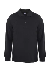 Myform 8107 Comfort Uzun Kol Polo Yaka Penye Pike T-Shirt Siyah - Myform İş Kıyafetleri