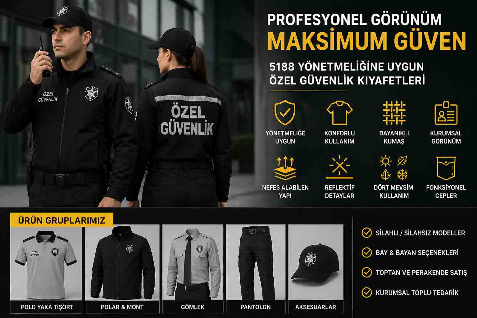 5188 özel güvenlik kıyafet yönetmeliğine uygun üniforma