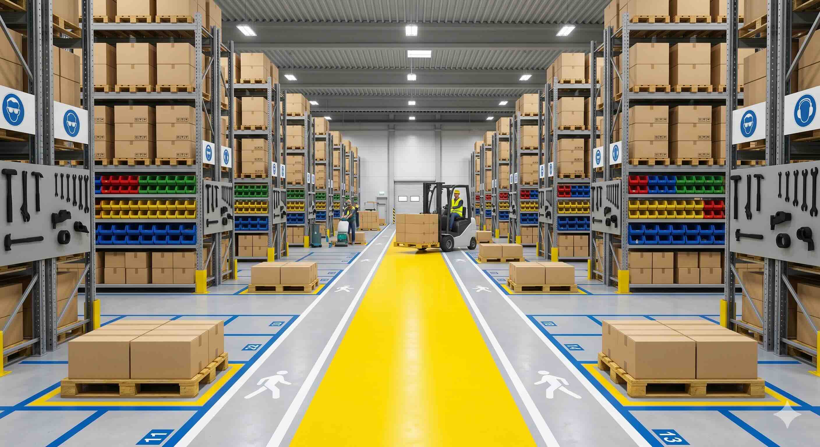 5s zemin çizgisi düzenli depo fabrika alanı