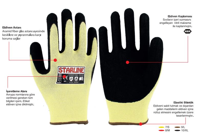 Starline 115100 Aramid Nitril Kaplı İş Eldiveni