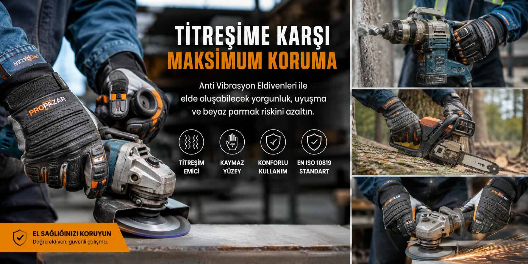 Anti vibrasyon eldiveni kullanan çalışanlar ile spiral, matkap ve motorlu ekipman kullanım örnekleri