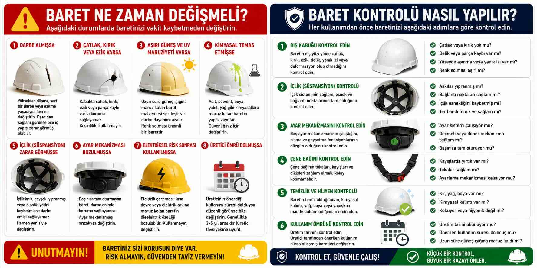 Baret kontrolü nasıl yapılır ve baret ne zaman değiştirilmeli iş güvenliği kontrol rehberi