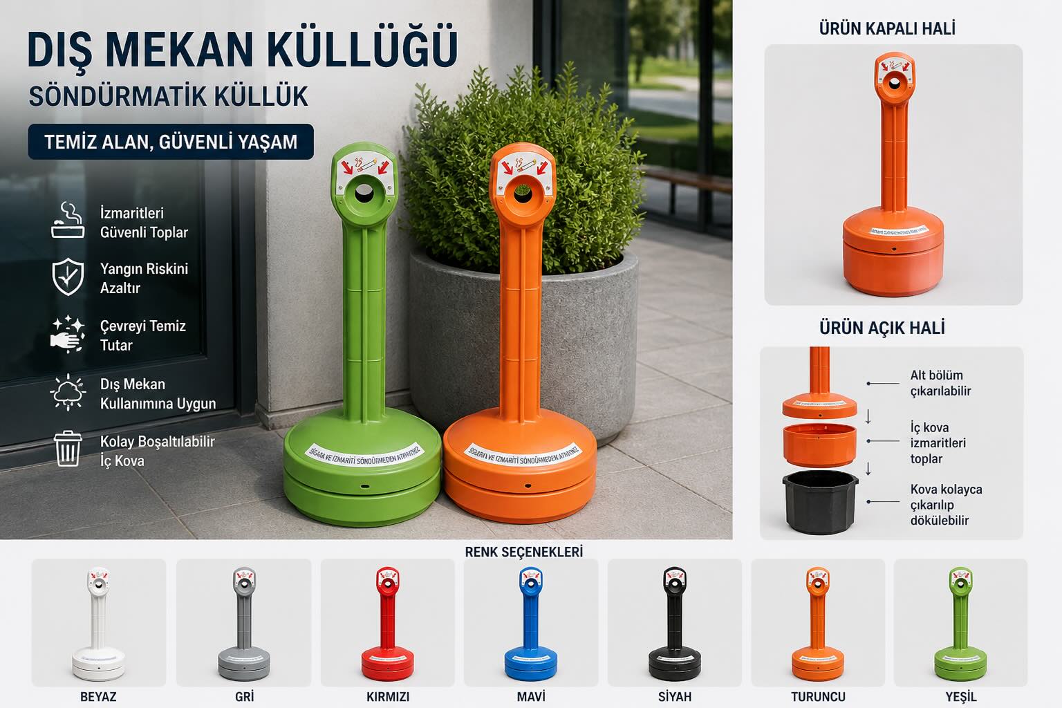 Dış mekan küllüğü söndürmatik sigara izmarit kutusu
