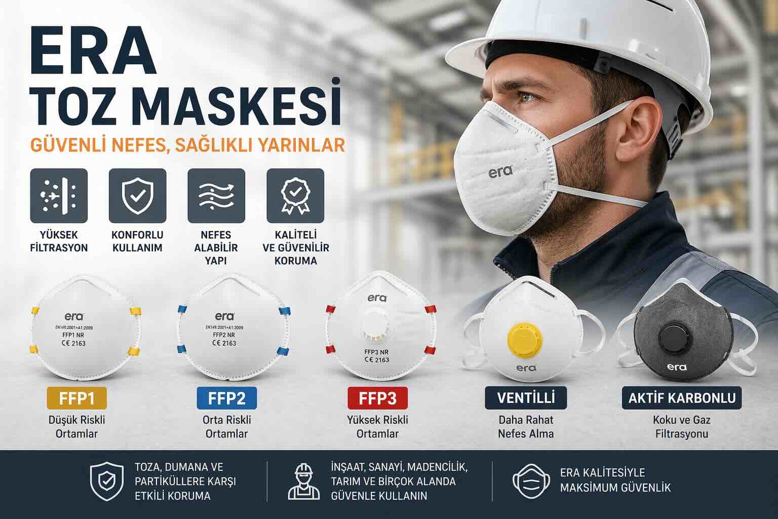 ERA FFP2 FFP3 toz maskesi ventilli koruyucu maske