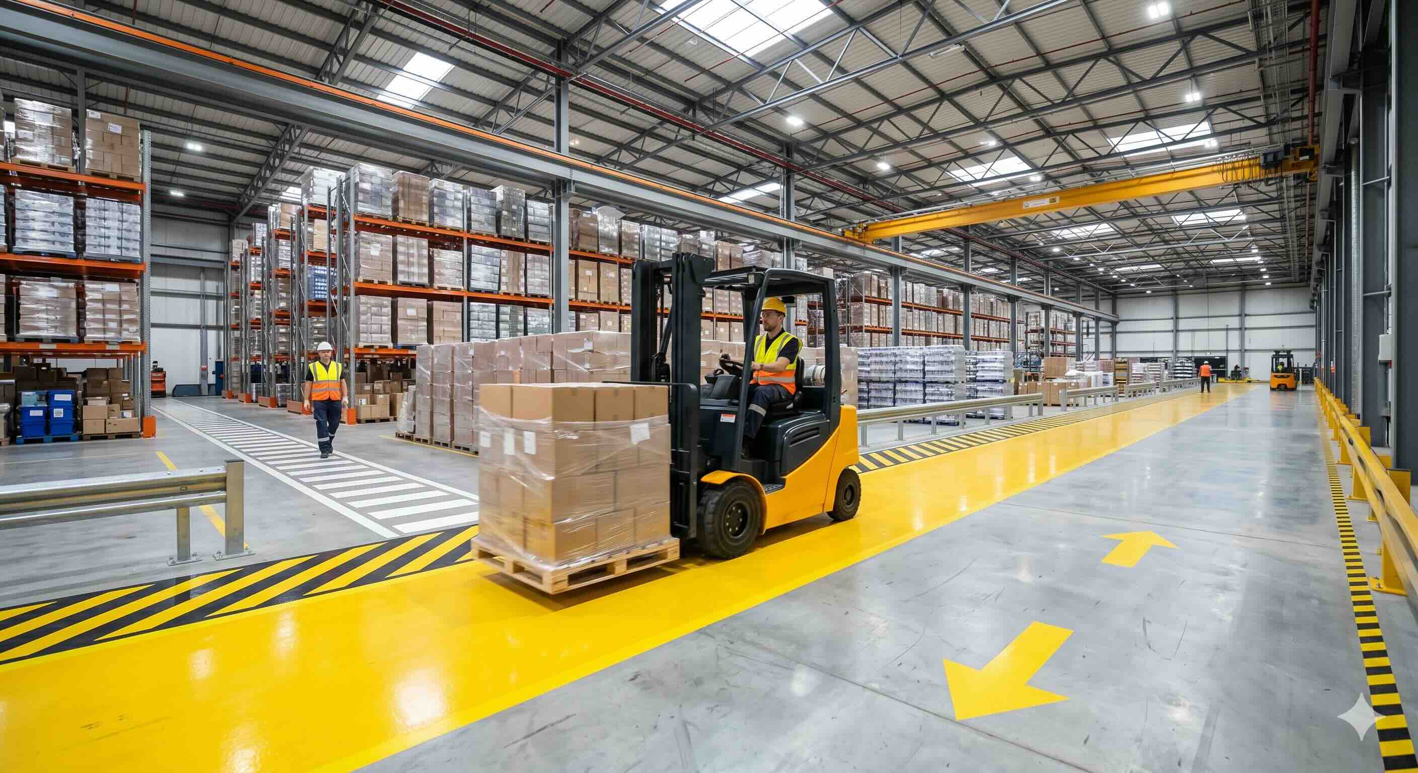 forklift yolu sarı çizgi fabrika zemin uygulaması