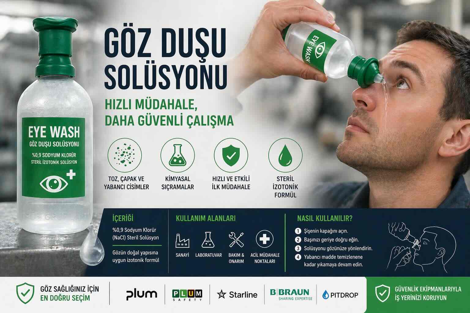 göz duşu solüsyonu 500 ml kullanım acil göz yıkama