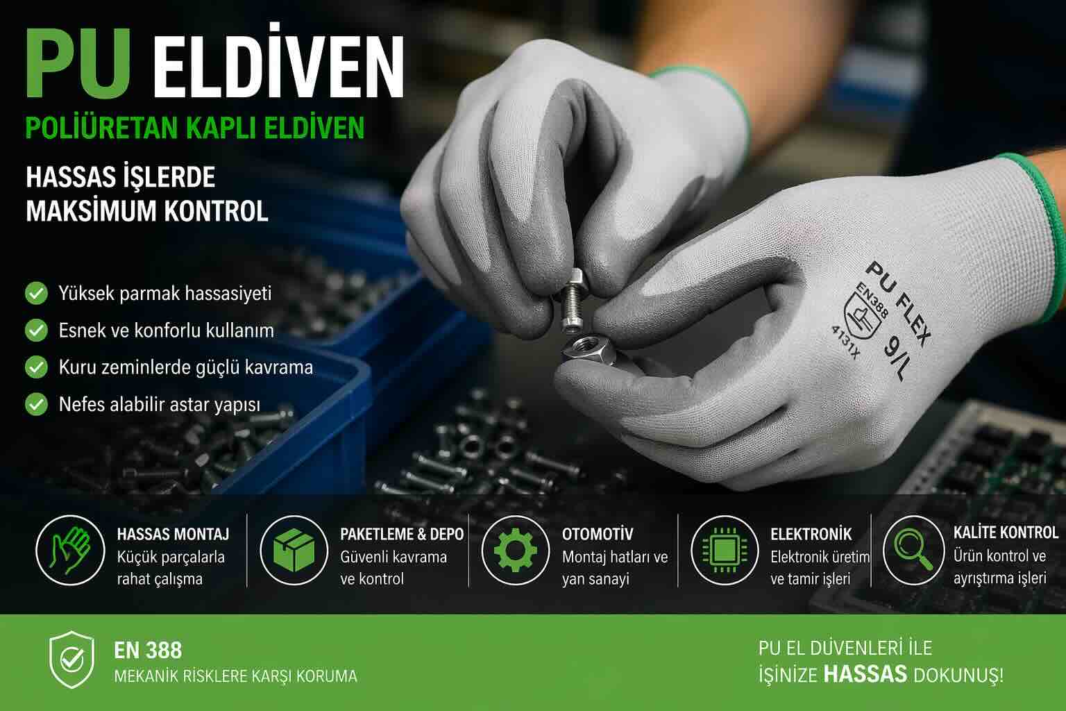 pu eldiven poliüretan kaplı hassas montaj eldiveni