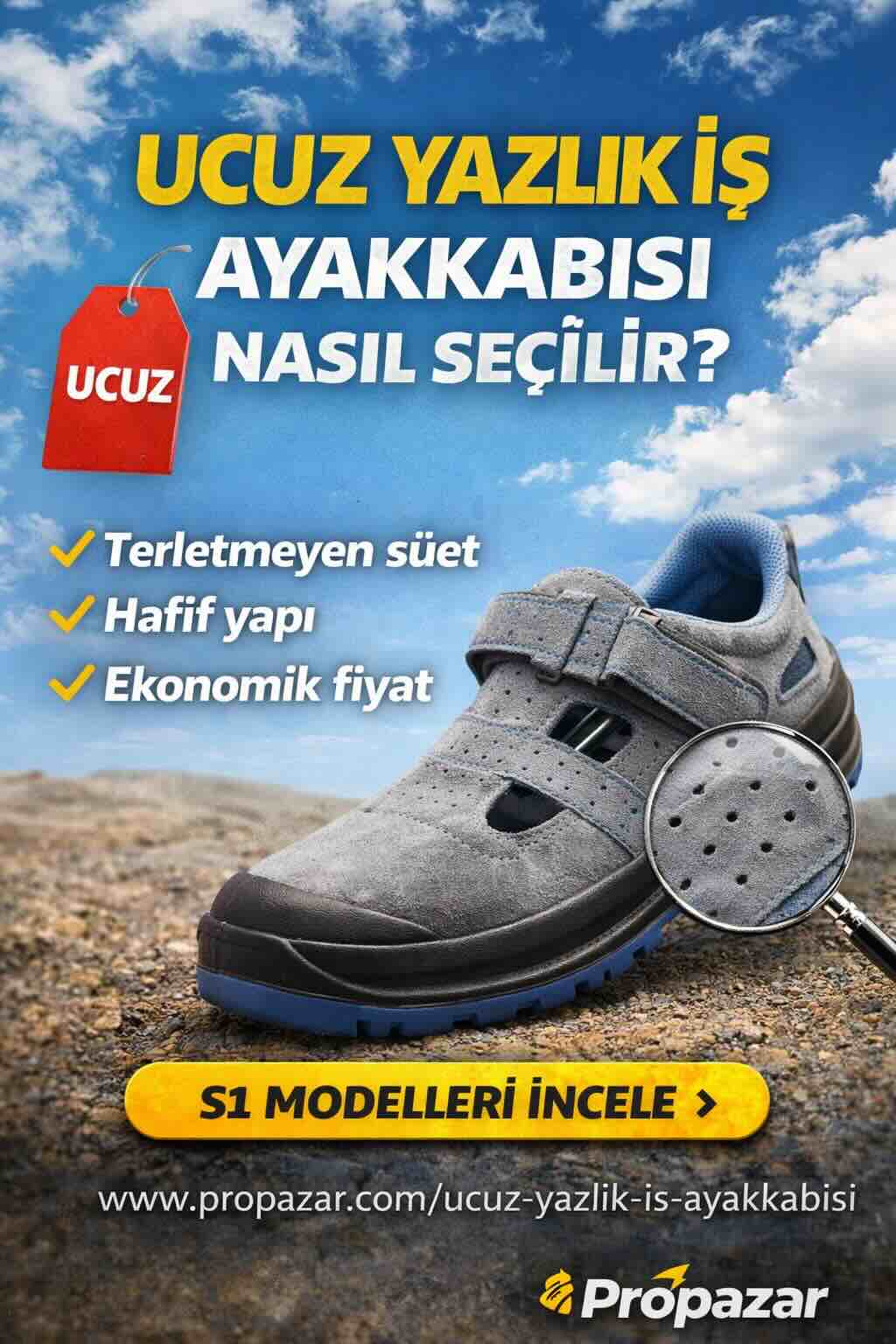 Ucuz yazlık iş ayakkabısı S1 hafif süet model