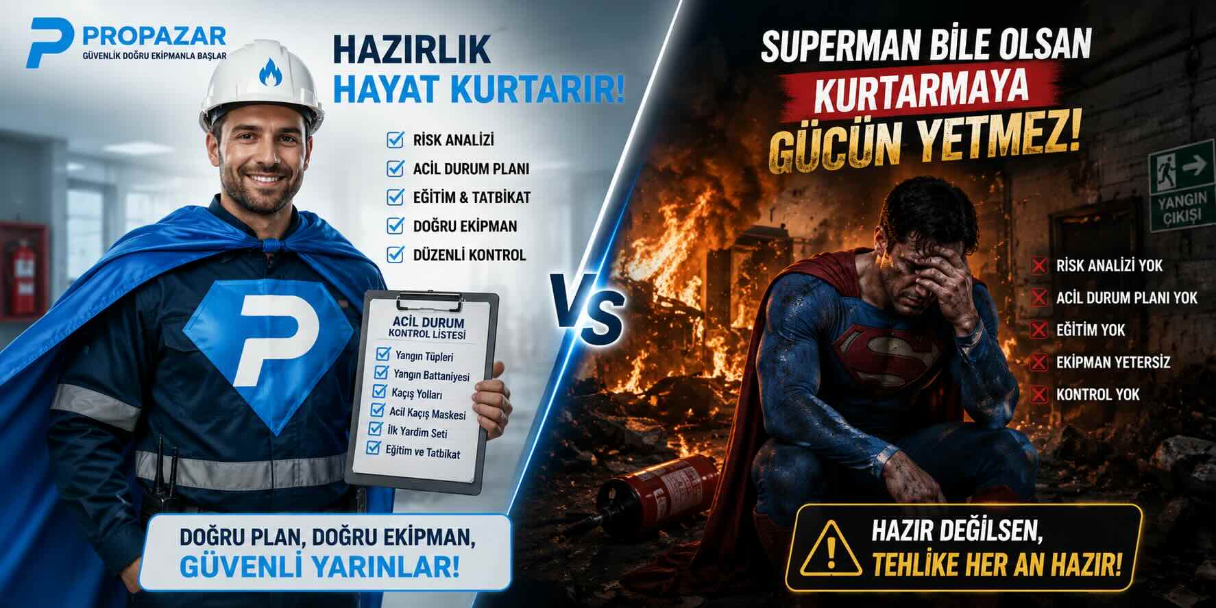 Yangın güvenlik uzmanı kontrol listesi, acil durum planı, yangın ekipmanları ve işletmelerde profesyonel yangın güvenliği yönetimini anlatan görsel