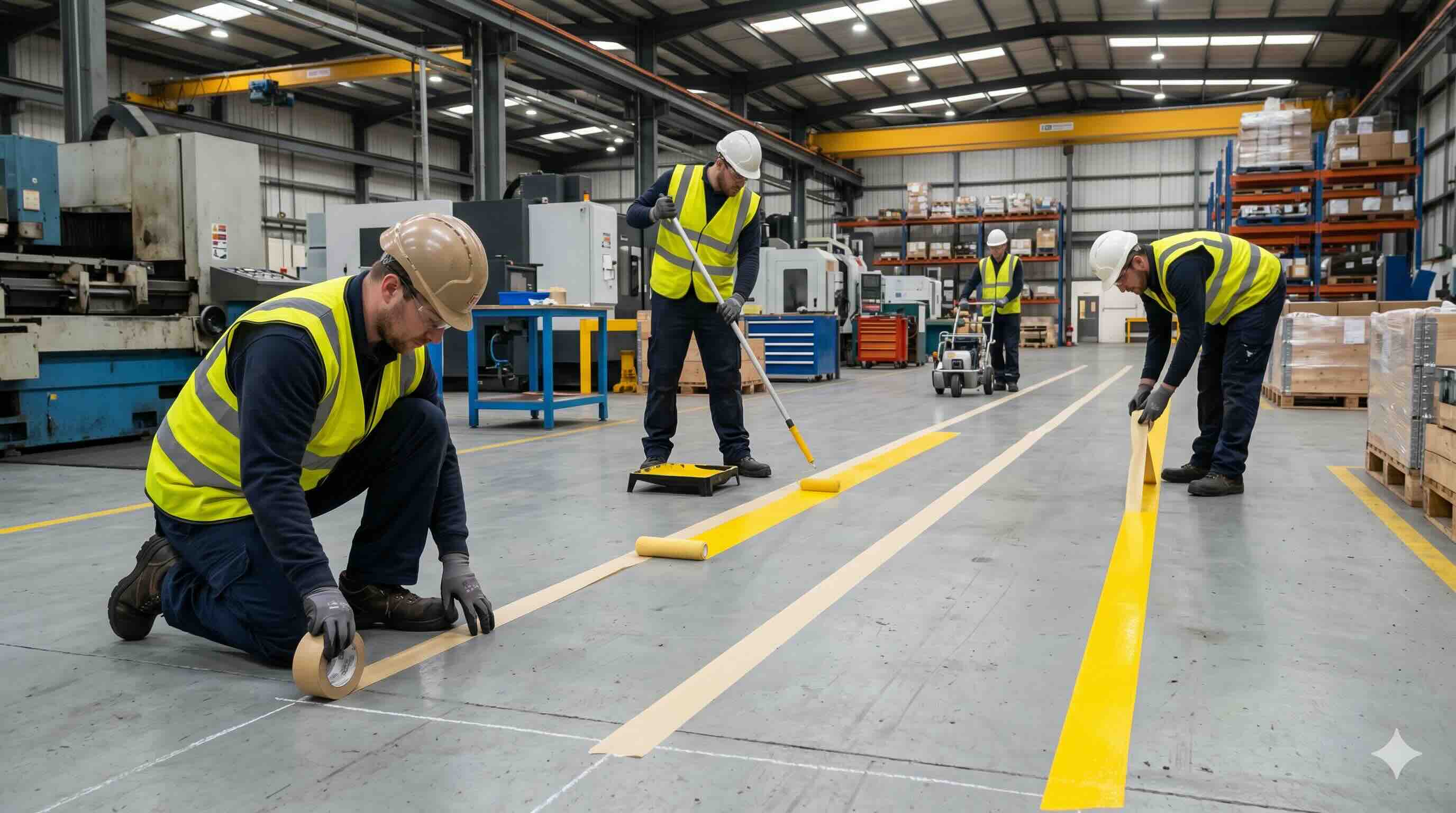 fabrika zemin çizgisi uygulama süreci boyama