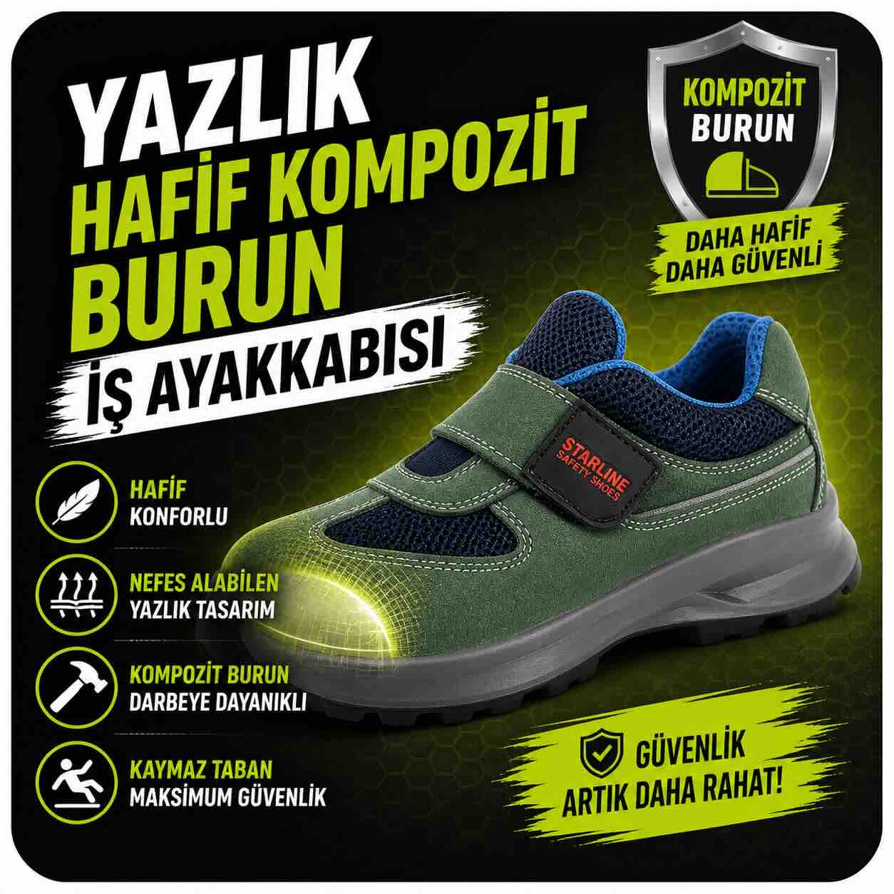  1.000₺ üzeri Alışverişlerinize Sepette Starline 9081 Kompozit burunlu Cırtlı Ayakkabı : 999 ₺
Ayakkabıyı İncele - FIRSATI Yakala 
