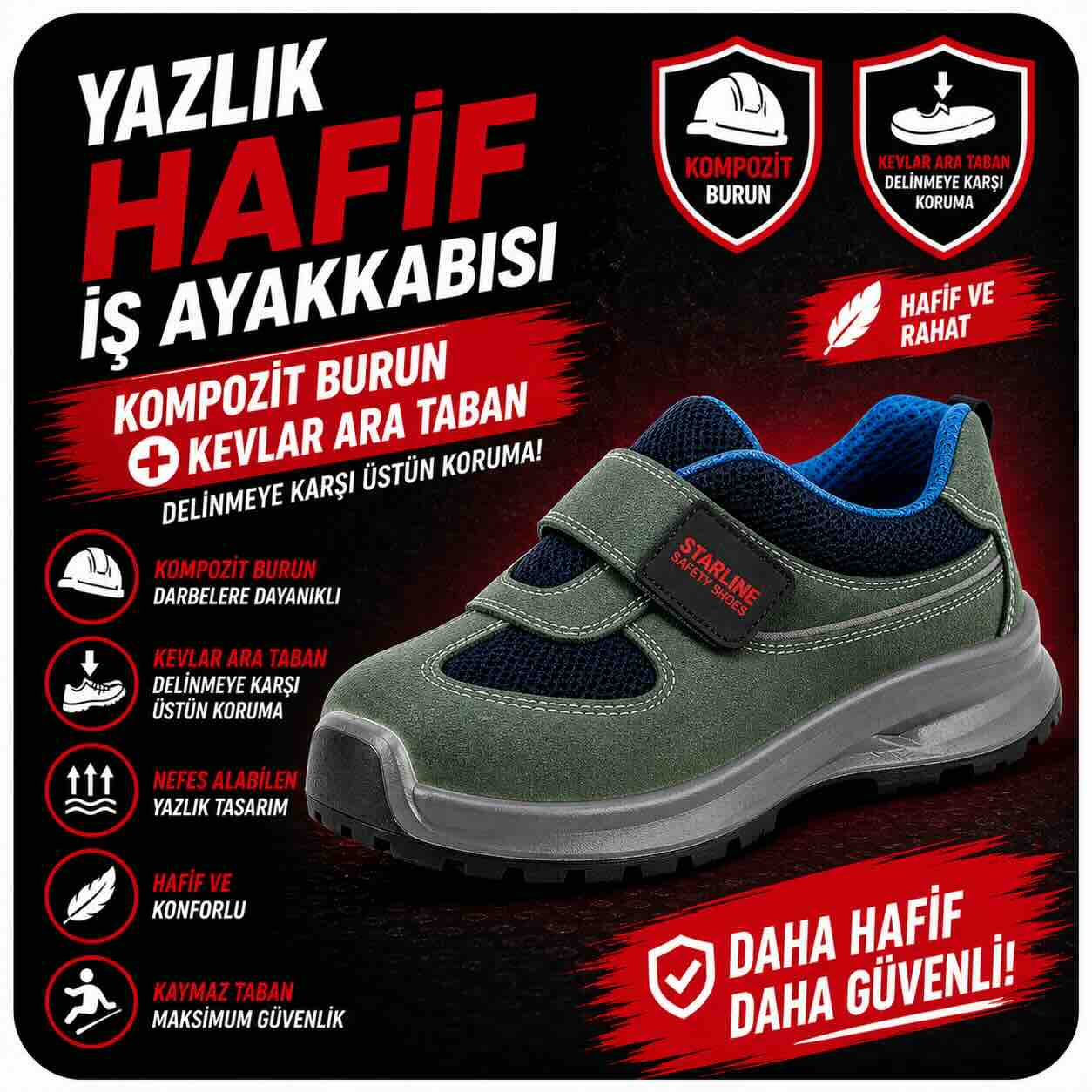  1.000₺ üzeri Alışverişlerinize Sepette Starline 9081 S1P Kompozit Burunlu Kevlar Ara Tabanlı Cırtlı Ayakkabı : 1.099 ₺
Ayakkabıyı İncele - FIRSATI Yakala 