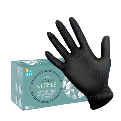 ASAP T- Grıp Kalın Siyah Nitril Tırtıklı Muayene Eldiveni 50li Paket - 1