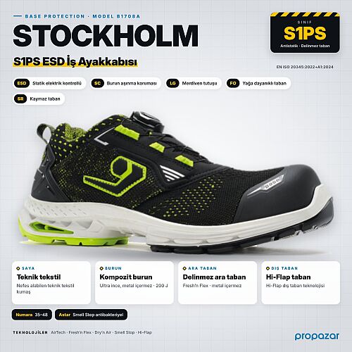 Base B1708A Stockholm S1PS ESD SC LG FO SR BOA İş Ayakkabısı - 1