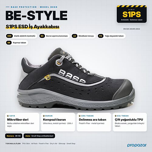 Base B0886 Be-Style S1P ESD SRC Spor İş Ayakkabısı - 1