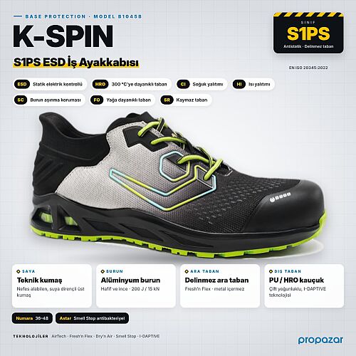 Base B1045B K-SPIN Fit&Go S1PS ESD HRO SC FO SR İş Ayakkabısı - 1