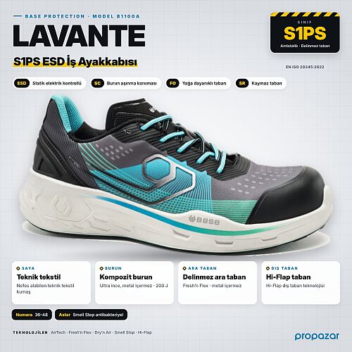 Base B1100A Lavante S1PS ESD İş Ayakkabısı – Ultra Hafif, Ortopedik ve Nefes Alabilir - 1
