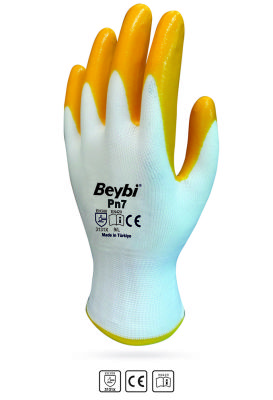 ​​​​​Beybi PN7 / EL-K7 Polyester Astarlı Sarı Nitril İş Eldiveni - 1