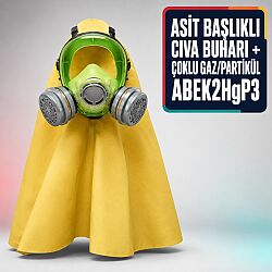 BLS 5700/C Asit Başlıklı Cıva Buharı ve Çoklu Gaz Tam Yüz Maskesi Seti – ABEK2HgP3 Filtreli - Bls