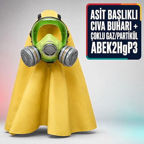 BLS 5700/C Asit Başlıklı Cıva Buharı ve Çoklu Gaz Tam Yüz Maskesi Seti – ABEK2HgP3 Filtreli - 1