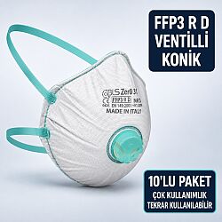 BLS Zer031 FFP3 R D - Tekrar Kullanılabilir 10lu Paket Ventilli Konik Toz Maskesi - Bls