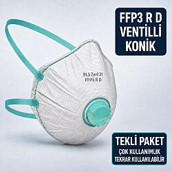 BLS Zer031 FFP3 R Tekli Paket Ventilli Konik Toz Maskesi - Tekrar Kullanılabilir - Bls