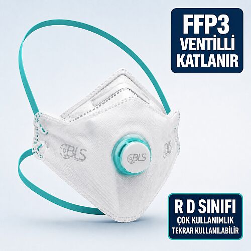 BLS Zer033 FFP3 R Ventilli Katlanır Toz Maskesi - Tekrar Kullanılabilir - 1