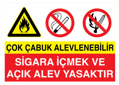 Çok Çabuk Alevlenebilir Sigara İçmek Ve Açık Alev Yasaktır Levha - 1