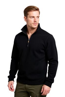 Cosywolf CW008911 Artvin Yarım Fermuarlı 2 Cepli Polar Siyah - 1