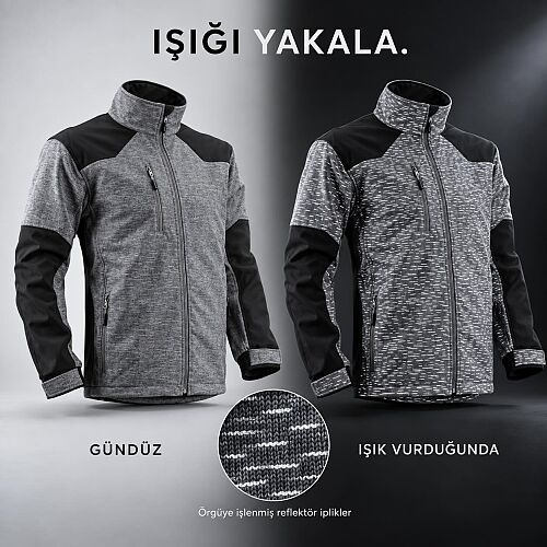 Coverguard Khomet Reflektörlü Softshell Ceket 5KOH00 Kırçıllı Gri Siyah - 1
