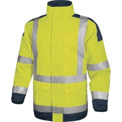 Delta Plus Easyview PU Kaplı Polyester Yüksek Görünürlüklü Parka Sarı Lacivert - Delta Plus İSG Ürünleri