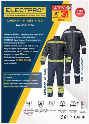 ELECTPRO LINEMAN 31 B2 Elektrik Ark Elbisesi Gri Reflektifli - Ceket Pantolon - 13513124 - 2