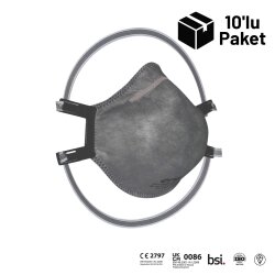 Era 7200 AC FFP2 V NR D Ventilsiz Aktif Karbon Maske 10'lu Paket - ERA Toz Maskeleri