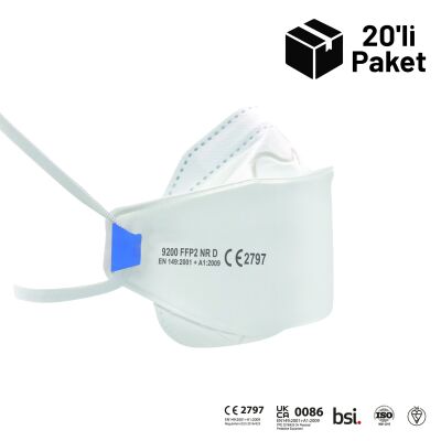 Era Premium 9200 FFP2 NR D Ventilsiz 3 Panelli Maske 20'li Paket - 1
