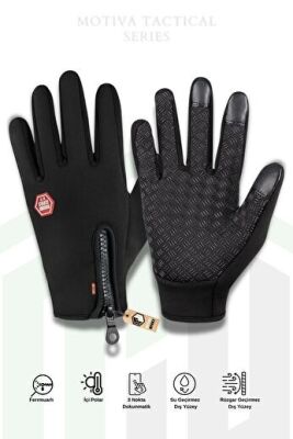 Fermuarlı Motosiklet Bisiklet Scooter Eldiveni - 1