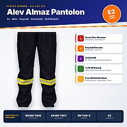 Fyrtex Worker Antistatik Alev Almaz Pantolon G1L CVC 275 – EN ISO 11612, Kaynak Sınıf 1, Reflektörlü - FyrPro