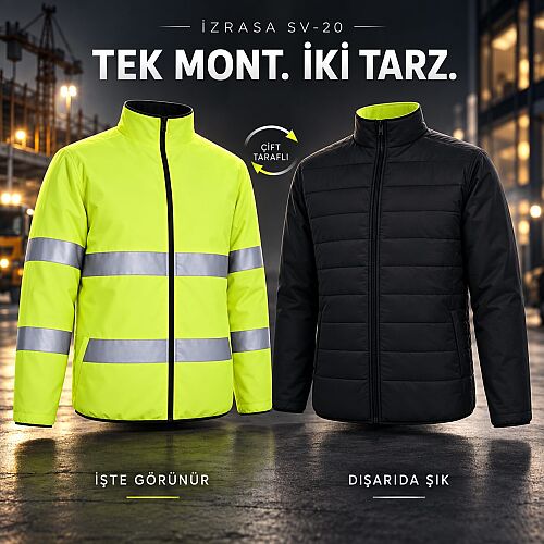 Izrasa SV-20 Sarı-Siyah Çift Taraflı Reflektörlü İş Montu – 150D Oxford - 1