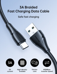 JOYROOM S-UC027A11 3A USB A-TYPE C 1.2M-BLACK - 2