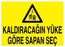 Kaldıracağın Yüke Göre Sapan Seç İş Güvenliği Levhası - Tabelası - Propazar