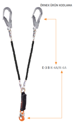 Kaya Safety E3BK4BK6A Çift Kollu Şok Emicili 1,20mt Lanyard - 1