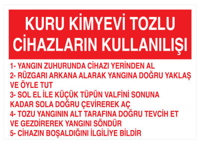 Kuru Kimyevi Tozlu Cihazların Kullanılışı İş Güvenliği Levhası - 1