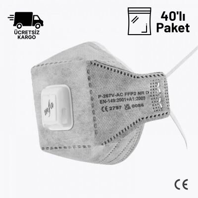 MFA P-267V-AC FFP2 NR D Aktif Karbonlu Ventilli Toz Maskesi 40lı Paket - 1