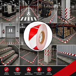 MFK 8200F Yer İşaretleme Bandı Kırmızı Beyaz 5 Cm x 30 M - MFK