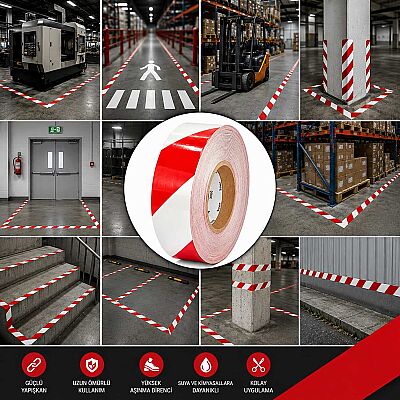 MFK 8200F Yer İşaretleme Bandı Kırmızı Beyaz 5 Cm x 30 M - 1